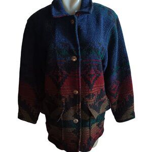 VINTAGE Jacket Womens Large LL Bean Wool Southwest Aztec Navajo Ranch Coat 1990s